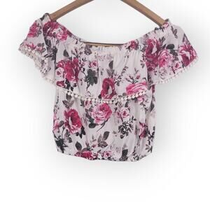 Ambiance Floral Print Off The Shoulder Cropped Top S Cottagecore Romantic Boho